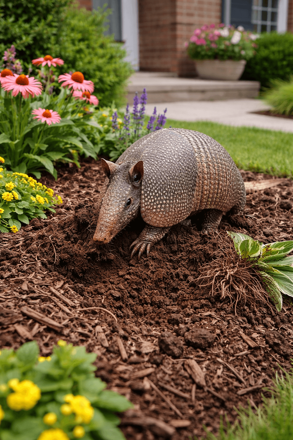 armadillow digging and ripping up landscaping