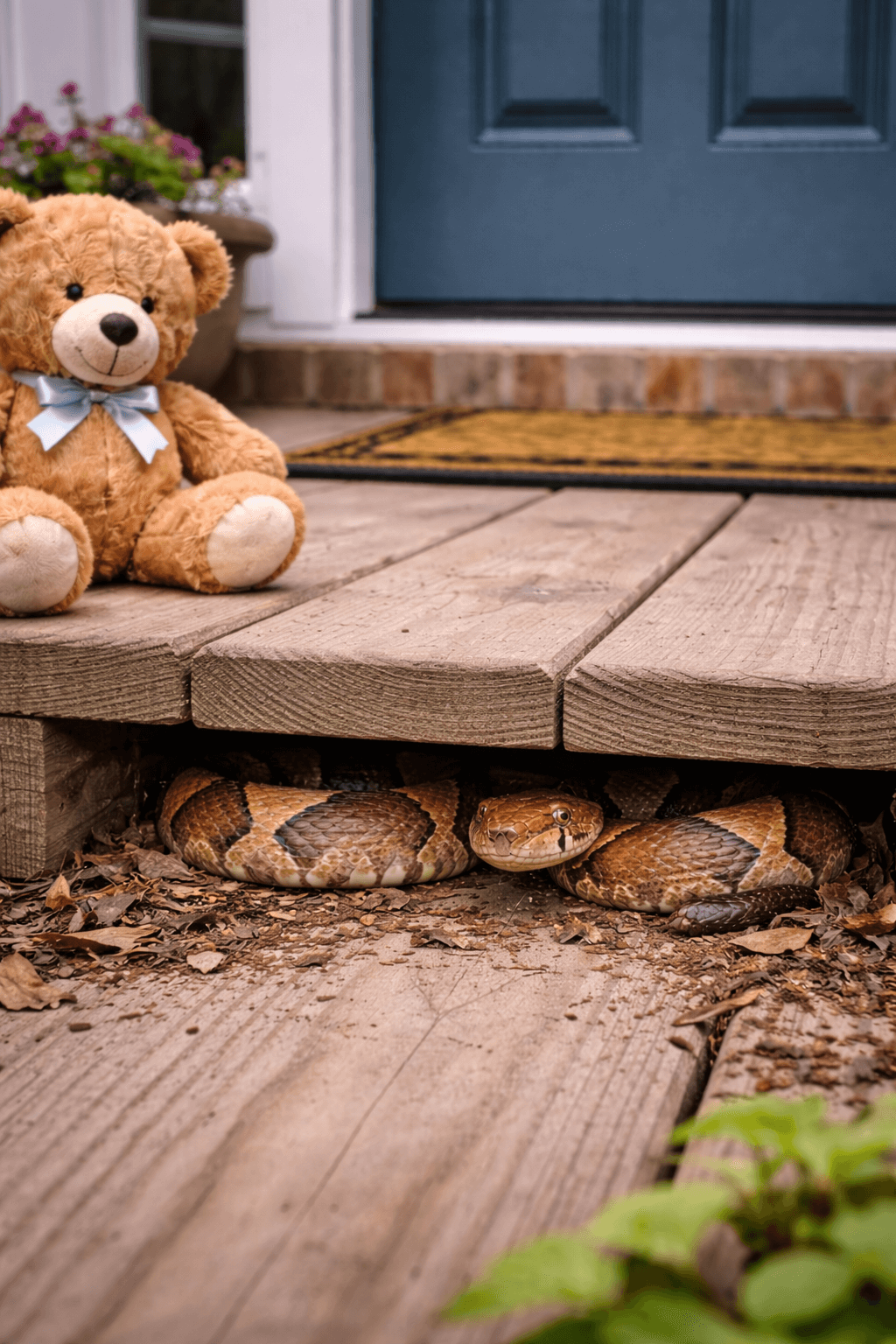 snake hiding under porch